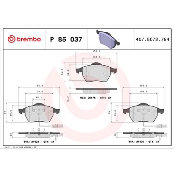 

BREMBO Sada brzdových destiček P 85 037X