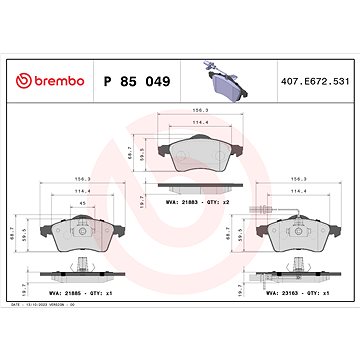 

BREMBO Sada brzdových destiček P 85 049