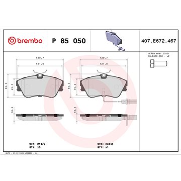 

BREMBO Sada brzdových destiček P 85 050