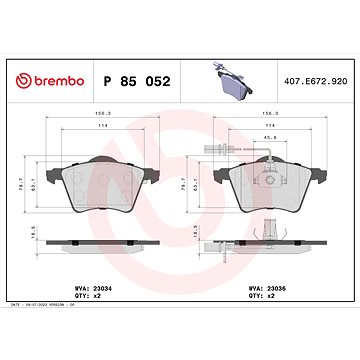 

BREMBO Sada brzdových destiček P 85 052