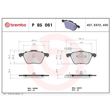 

BREMBO Sada brzdových destiček P 85 061
