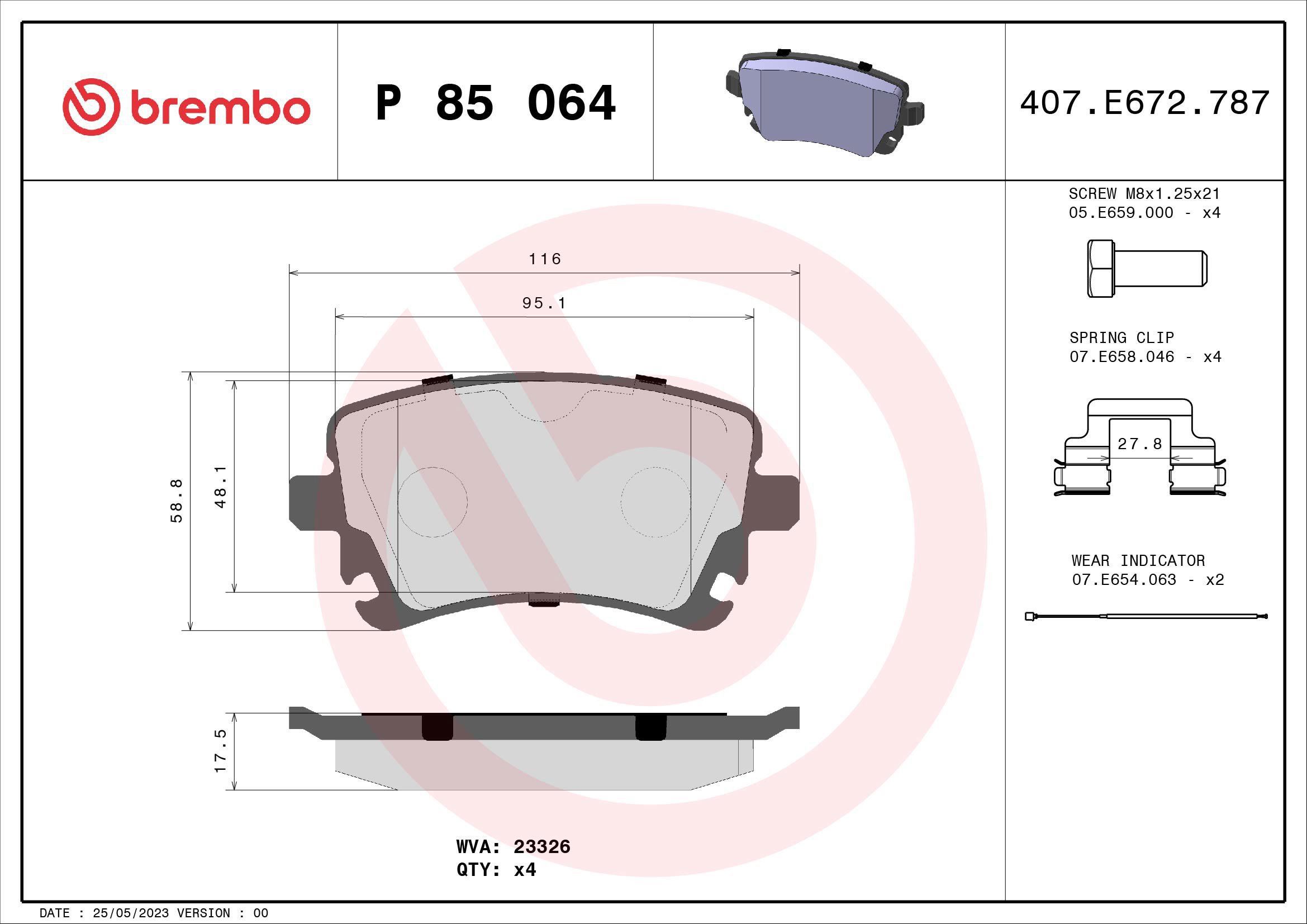 

BREMBO Sada brzdových destiček P 85 064