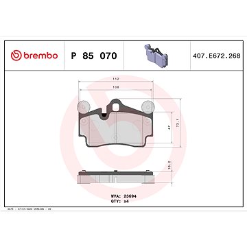 

BREMBO Sada brzdových destiček P 85 070
