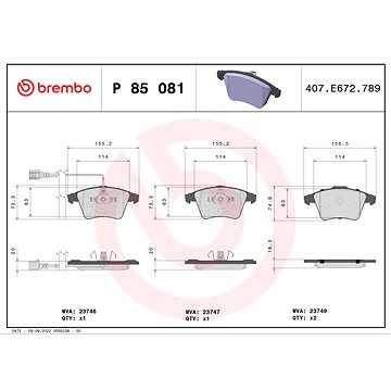 

BREMBO Sada brzdových destiček P 85 081