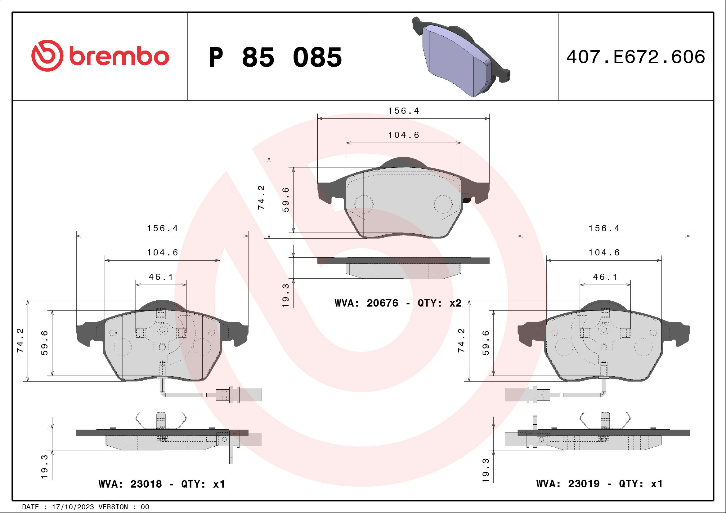 

BREMBO Sada brzdových destiček P 85 085