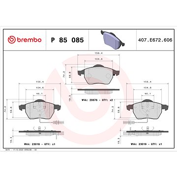 

BREMBO Sada brzdových destiček P 85 085X