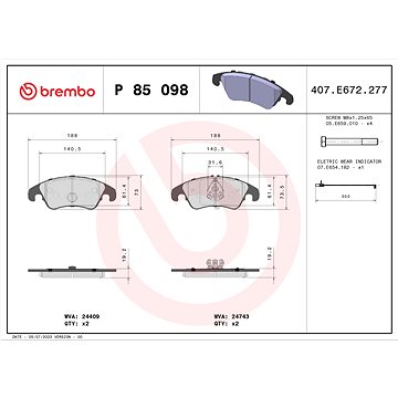 

BREMBO Sada brzdových destiček P 85 098