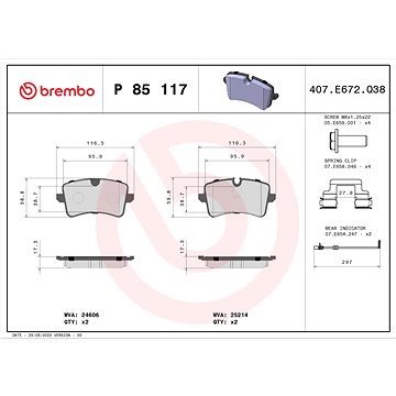 

BREMBO Sada brzdových destiček P 85 117