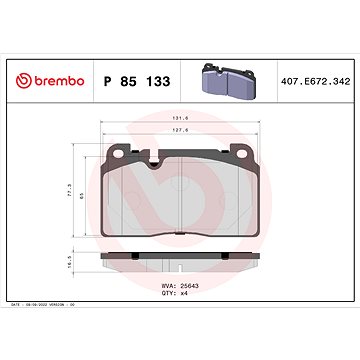 

BREMBO Sada brzdových destiček P 85 133