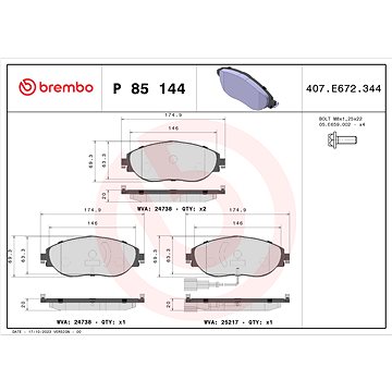 

BREMBO Sada brzdových destiček P 85 144X