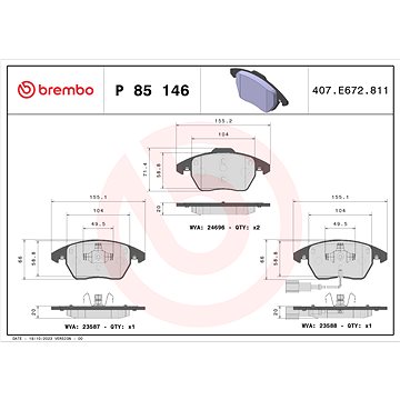 

BREMBO Sada brzdových destiček P 85 146X