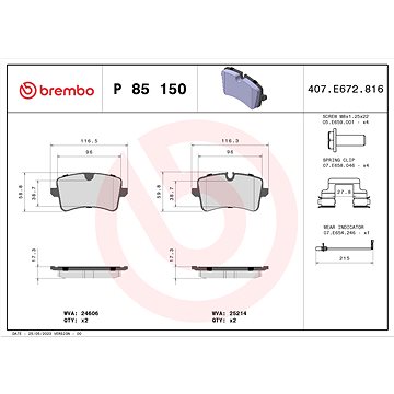 

BREMBO Sada brzdových destiček P 85 150