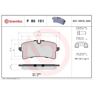 

BREMBO Sada brzdových destiček P 85 151