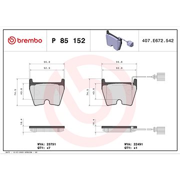 

BREMBO Sada brzdových destiček P 85 152X