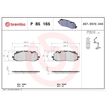 

BREMBO Sada brzdových destiček P 85 165X