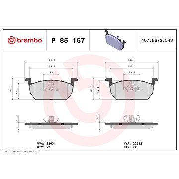 

BREMBO Sada brzdových destiček P 85 167