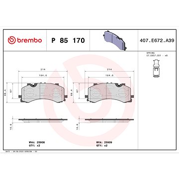 

BREMBO Sada brzdových destiček P 85 170
