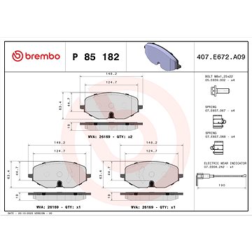 

BREMBO Sada brzdových destiček P 85 182X