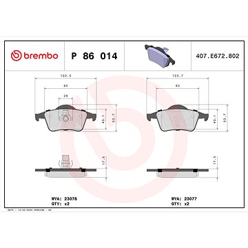 

BREMBO Sada brzdových destiček P 86 014