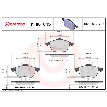 

BREMBO Sada brzdových destiček P 86 015