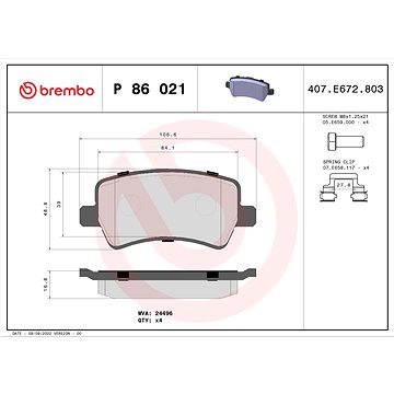 

BREMBO Sada brzdových destiček P 86 021