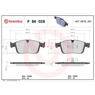 

BREMBO Sada brzdových destiček P 86 026