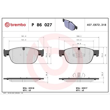 

BREMBO Sada brzdových destiček P 86 027