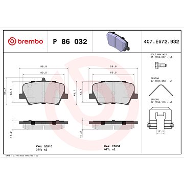 

BREMBO Sada brzdových destiček P 86 032
