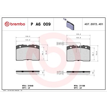 

BREMBO Sada brzdových destiček P A6 009