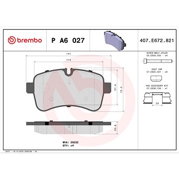 

BREMBO Sada brzdových destiček P A6 027