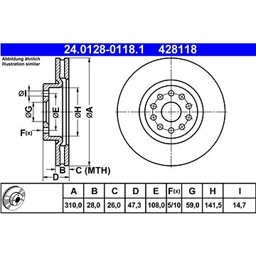 

ATE 428118 brzdový kotouč 24.0128-0118.1, sada 2 ks, sada 2 ks