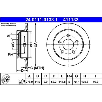 

ATE 411133 brzdový kotouč 24.0111-0133.1, sada 2 ks, sada 2 ks