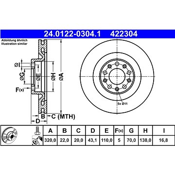 

ATE 422304 brzdový kotouč 24.0122-0304.1, sada 2 ks