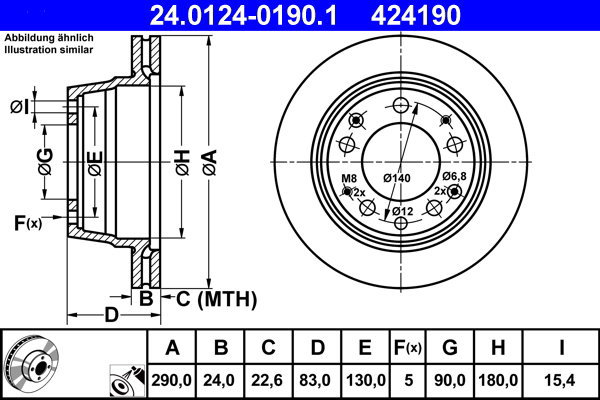 

ATE 424190 brzdový kotouč 24.0124-0190.1, sada 2 ks