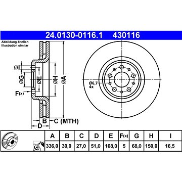 

ATE 430116 brzdový kotouč 24.0130-0116.1, sada 2 ks