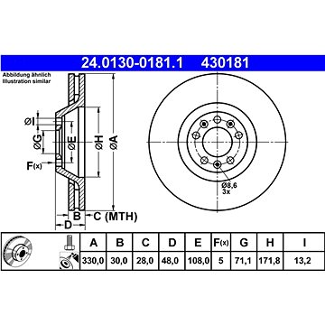 

ATE 430181 brzdový kotouč 24.0130-0181.1, sada 2 ks