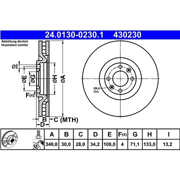 

ATE 430230 brzdový kotouč 24.0130-0230.1, sada 2 ks