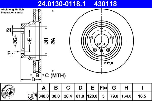 

ATE 430118 brzdový kotouč 24.0130-0118.1, sada 2 ks