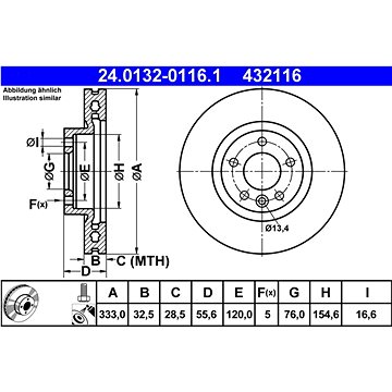 

ATE 432116 brzdový kotouč 24.0132-0116.1, sada 2 ks