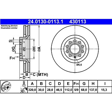 

ATE 430113 brzdový kotouč 24.0130-0113.1, sada 2 ks