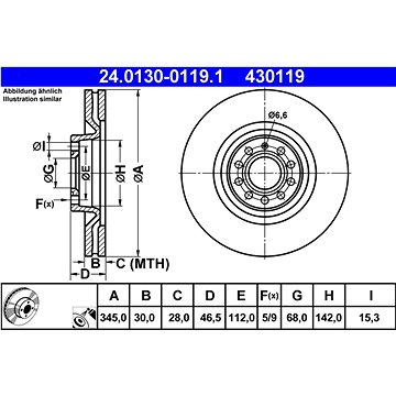 

ATE 430119 brzdový kotouč 24.0130-0119.1, sada 2 ks