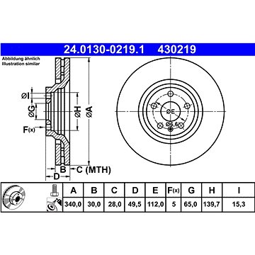 

ATE 430219 brzdový kotouč 24.0130-0219.1, sada 2 ks