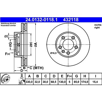 

ATE 432118 brzdový kotouč 24.0132-0118.1, sada 2 ks