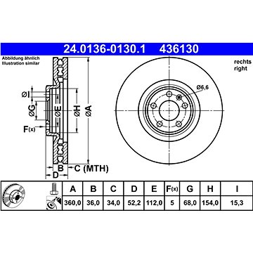 

ATE 436130 brzdový kotouč 24.0136-0130.1, sada 2 ks