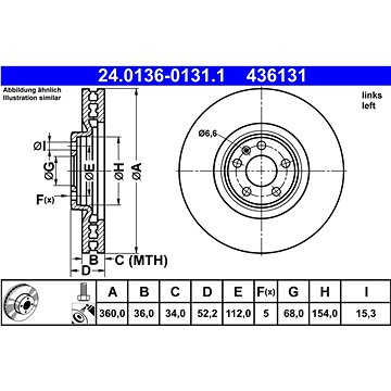 

ATE 436131 brzdový kotouč 24.0136-0131.1, sada 2 ks