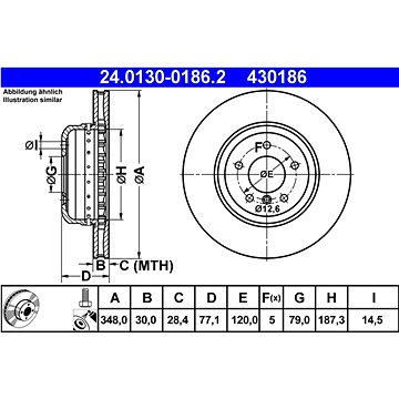 

ATE 430186 brzdový kotouč 24.0130-0186.2, sada 2 ks