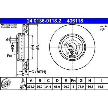 

ATE 436118 brzdový kotouč 24.0136-0118.2, sada 2 ks