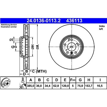 

ATE 436113 brzdový kotouč 24.0136-0113.2, sada 2 ks