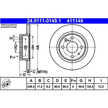 

ATE 411149 brzdový kotouč 24.0111-0149.1, sada 2 ks
