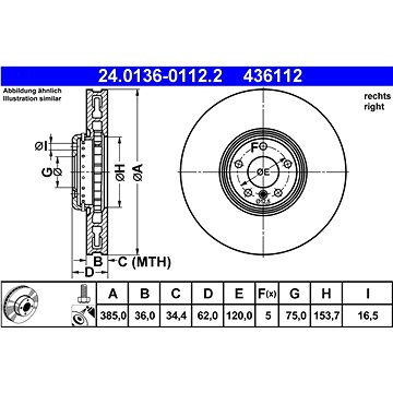 

ATE 436112 brzdový kotouč 24.0136-0112.2, sada 2 ks